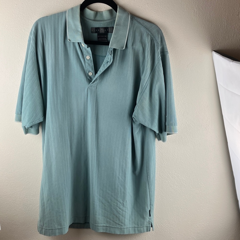 Nike Golf Men's Large (L) Light Blue Vertical Stripe Dri-FIT Cotton Polo